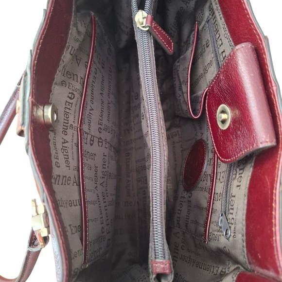 Vintage Etienne Aigner Tri Color Leather Shoulder Bag Tan Burgundy Red Handbag - Picture 7 of 15